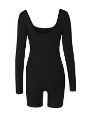 Women’s Black Long Sleeve Shaping Shorts Bodysuit